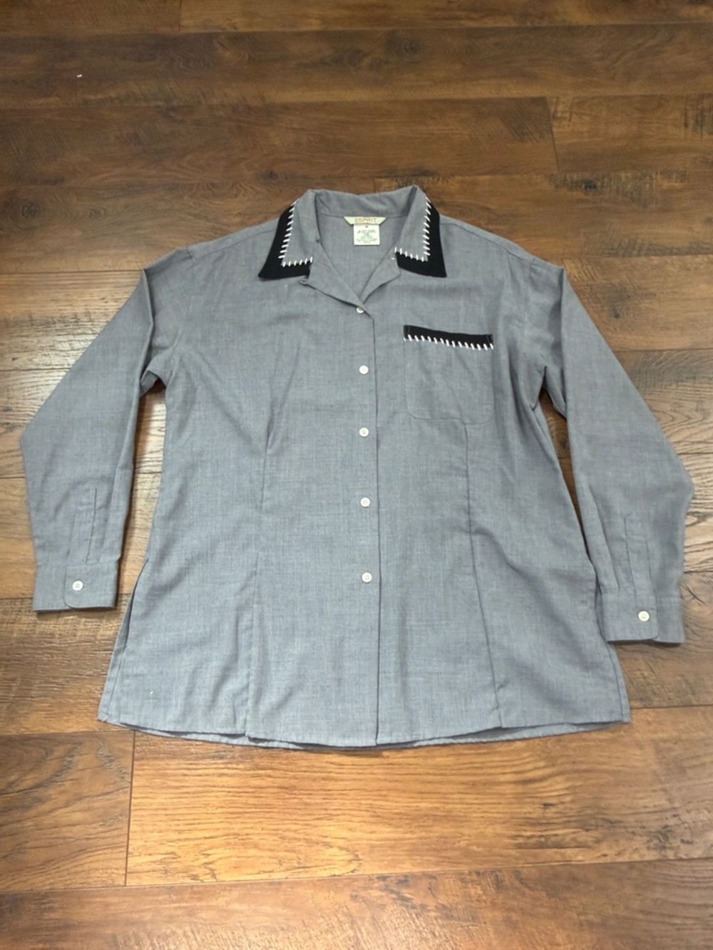 Esprit Gray Button-Up Shirt with Black Trim